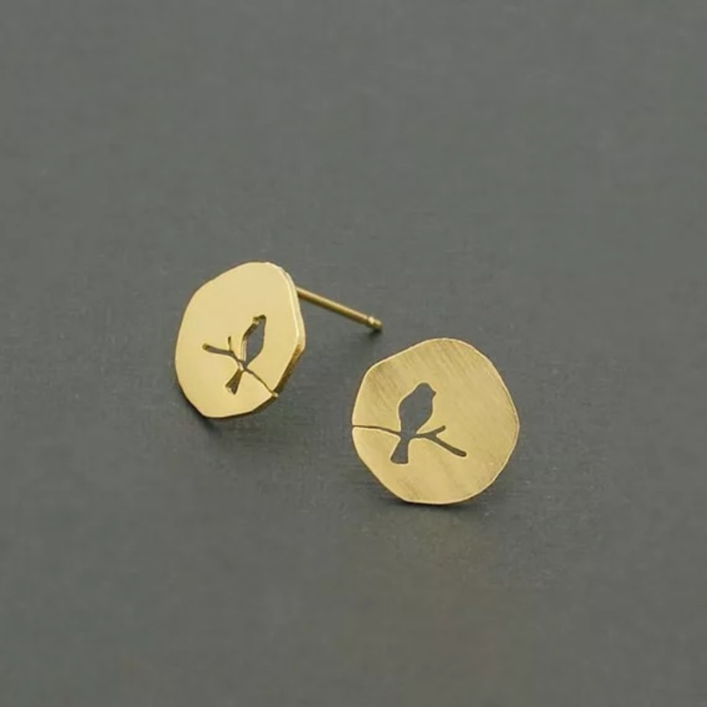 “Tweet” Bird Plate Minimalist Simple Stud Earrings - Picture 2 of 4